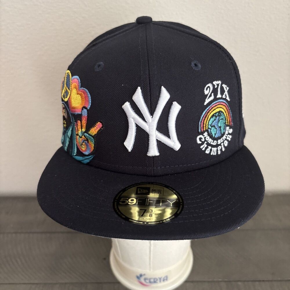 New York Yankees Groovy 27 World Series Champions Navy Hat Cap Fitted- 7 3/8